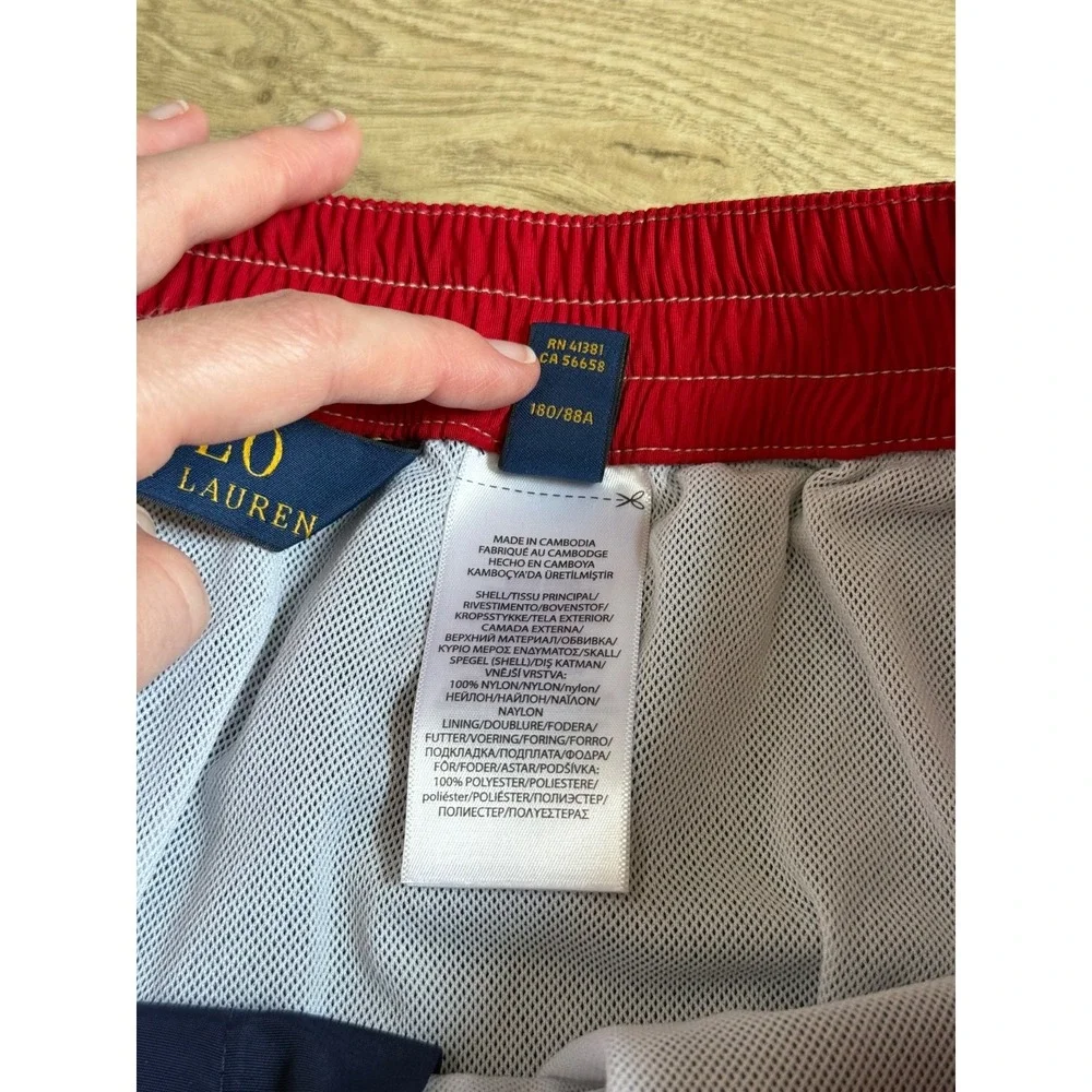 EUC Polo Ralph Lauren cargo Navy Blue Swim Trunks With Pockets Mesh Lined size L